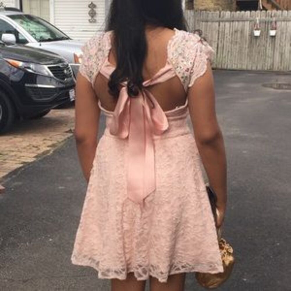 Blush Pink Lace Fit & Flare Dress – Wedding, Baby Shower, or Formal - Picture 2 of 2